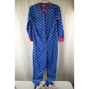 No Boundaries Footed Pajamas Blue w/ Polkadots Cat